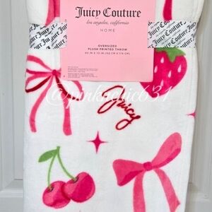 Juicy Couture Pink Bows Cherries Strawberry Plush Valentine's Day Throw Blanket